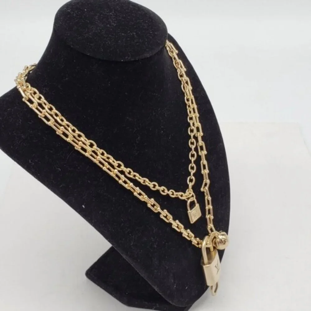 Authentic Louis Vuitton Lock & Key W/ Unbranded Stainless Steel Gold DoubleChain - Picture 12 of 13